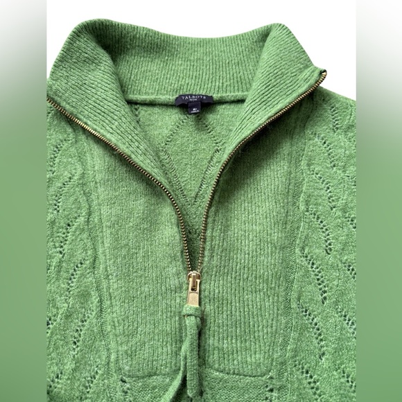 Talbots Green Cable Knit Women's Pullover 1/4 Zip Collar Sweater Medium Petite - Picture 1 of 8